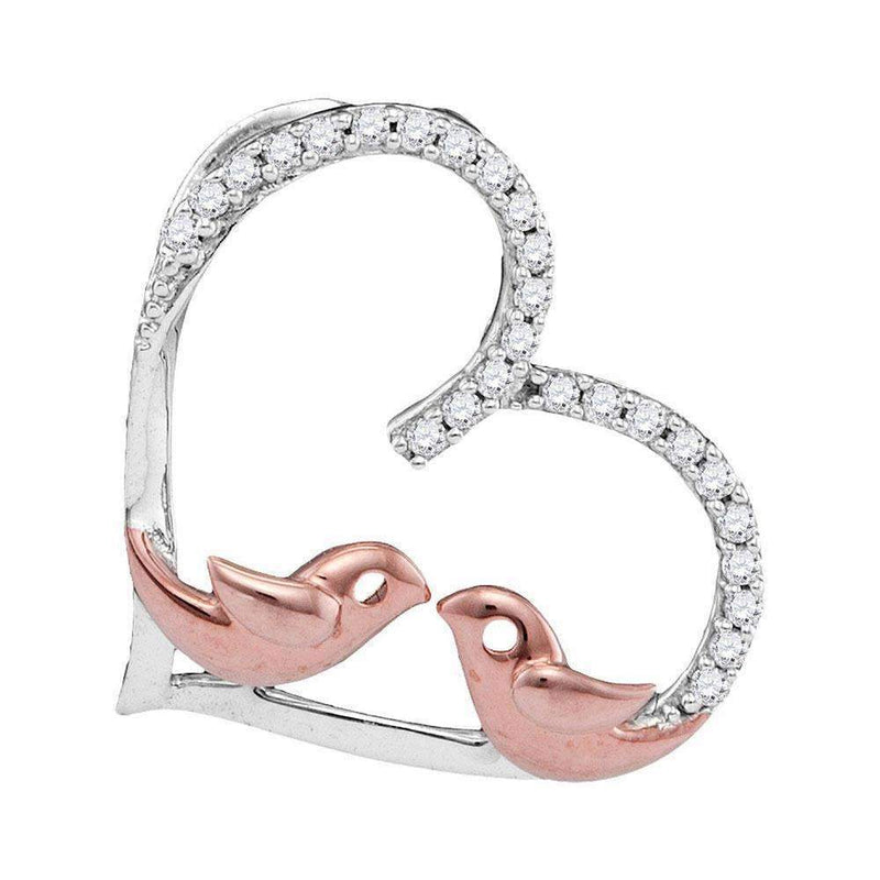 10kt White Gold Women's Round Diamond Heart & Lovebirds Pendant 1-10 Cttw - FREE Shipping (US/CAN)-Gold & Diamond Pendants & Necklaces-JadeMoghul Inc.