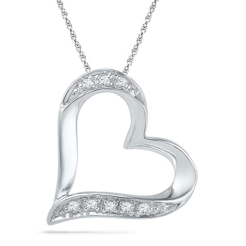 10kt White Gold Women's Round Diamond Heart Outline Pendant .03 Cttw - FREE Shipping (US/CAN)-Gold & Diamond Pendants & Necklaces-JadeMoghul Inc.