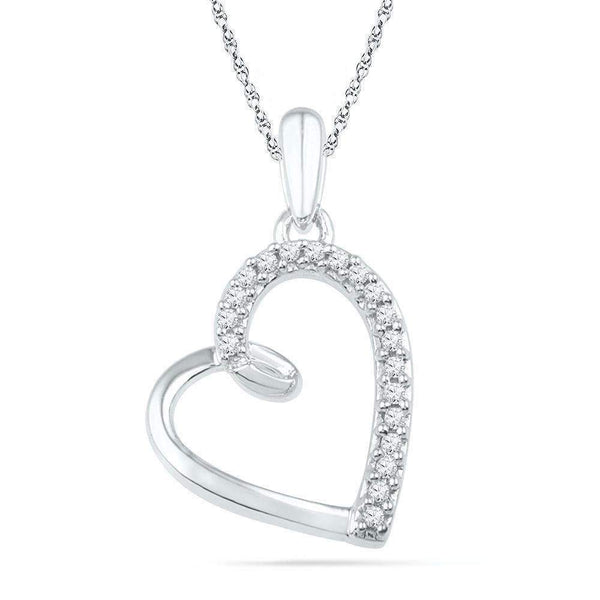 10kt White Gold Women's Round Diamond Heart Outline Pendant 1-10 Cttw - FREE Shipping (US/CAN)-Gold & Diamond Pendants & Necklaces-JadeMoghul Inc.