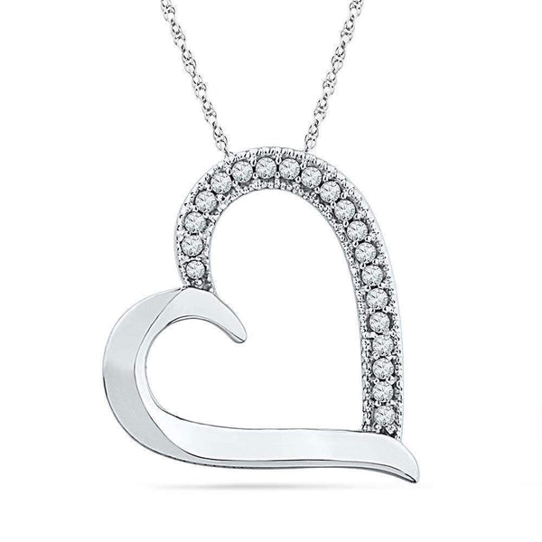 10kt White Gold Women's Round Diamond Heart Outline Pendant 1-10 Cttw - FREE Shipping (US/CAN)-Gold & Diamond Pendants & Necklaces-JadeMoghul Inc.