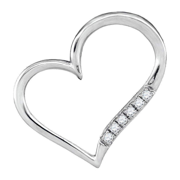 10kt White Gold Women's Round Diamond Heart Outline Pendant 1-20 Cttw - FREE Shipping (US/CAN)-Gold & Diamond Pendants & Necklaces-JadeMoghul Inc.