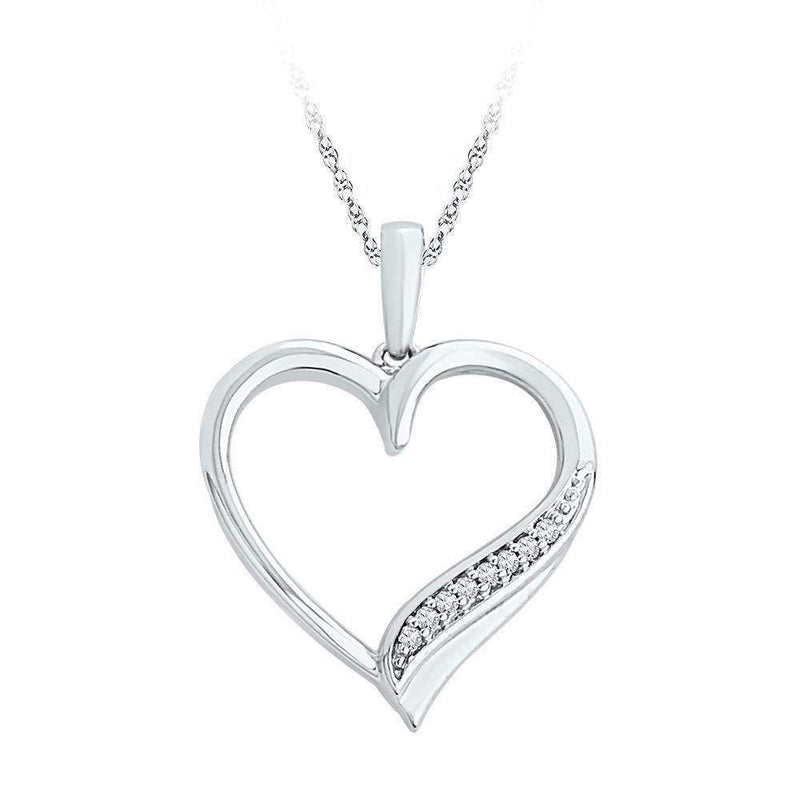 10kt White Gold Women's Round Diamond Heart Outline Pendant 1-20 Cttw - FREE Shipping (US/CAN)-Pendants And Necklaces-JadeMoghul Inc.
