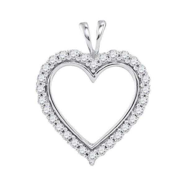 10kt White Gold Women's Round Diamond Heart Outline Pendant 1-4 Cttw - FREE Shipping (US/CAN)-Gold & Diamond Pendants & Necklaces-JadeMoghul Inc.