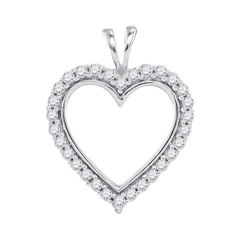 10kt White Gold Women's Round Diamond Heart Outline Pendant 1-4 Cttw - FREE Shipping (US/CAN)-Gold & Diamond Pendants & Necklaces-JadeMoghul Inc.