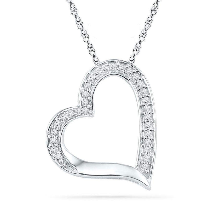 10kt White Gold Women's Round Diamond Heart Outline Pendant 1-8 Cttw - FREE Shipping (US/CAN)-Gold & Diamond Pendants & Necklaces-JadeMoghul Inc.