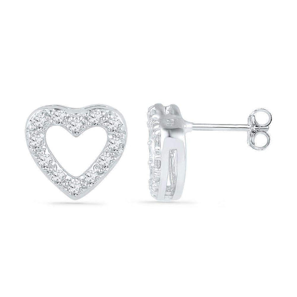 10kt White Gold Women's Round Diamond Heart Outline Screwback Earrings 1-8 Cttw - FREE Shipping (USA/CAN)-Gold & Diamond Earrings-JadeMoghul Inc.