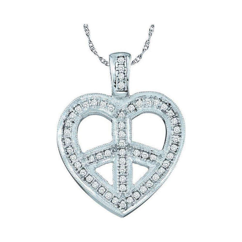 10kt White Gold Women's Round Diamond Heart Peace Sign Pendant 1-6 Cttw - FREE Shipping (US/CAN)-Gold & Diamond Pendants & Necklaces-JadeMoghul Inc.