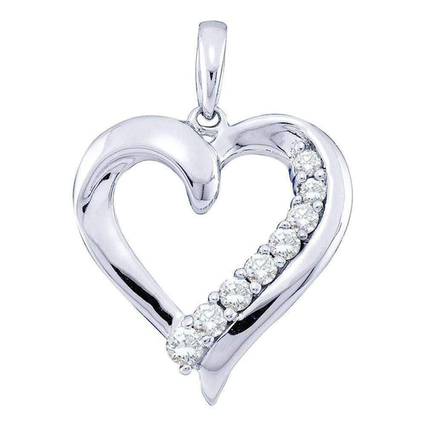 10kt White Gold Women's Round Diamond Heart Pendant 1-4 Cttw - FREE Shipping (US/CAN)-Gold & Diamond Pendants & Necklaces-JadeMoghul Inc.