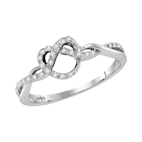10kt White Gold Women's Round Diamond Heart Pretzel Ring 1/8 Cttw - FREE Shipping (US/CAN)-Rings And Bands-6-JadeMoghul Inc.