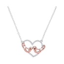 10kt White Gold Women's Round Diamond Heart Rose-tone Lovebirds Pendant Necklace 1-10 Cttw - FREE Shipping (US/CAN)-Gold & Diamond Pendants & Necklaces-JadeMoghul Inc.