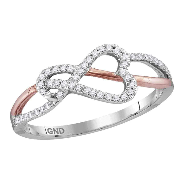 10kt White Gold Women's Round Diamond Heart Rose-tone Woven Ring 1-6 Cttw - FREE Shipping (US/CAN)-Gold & Diamond Heart Rings-JadeMoghul Inc.