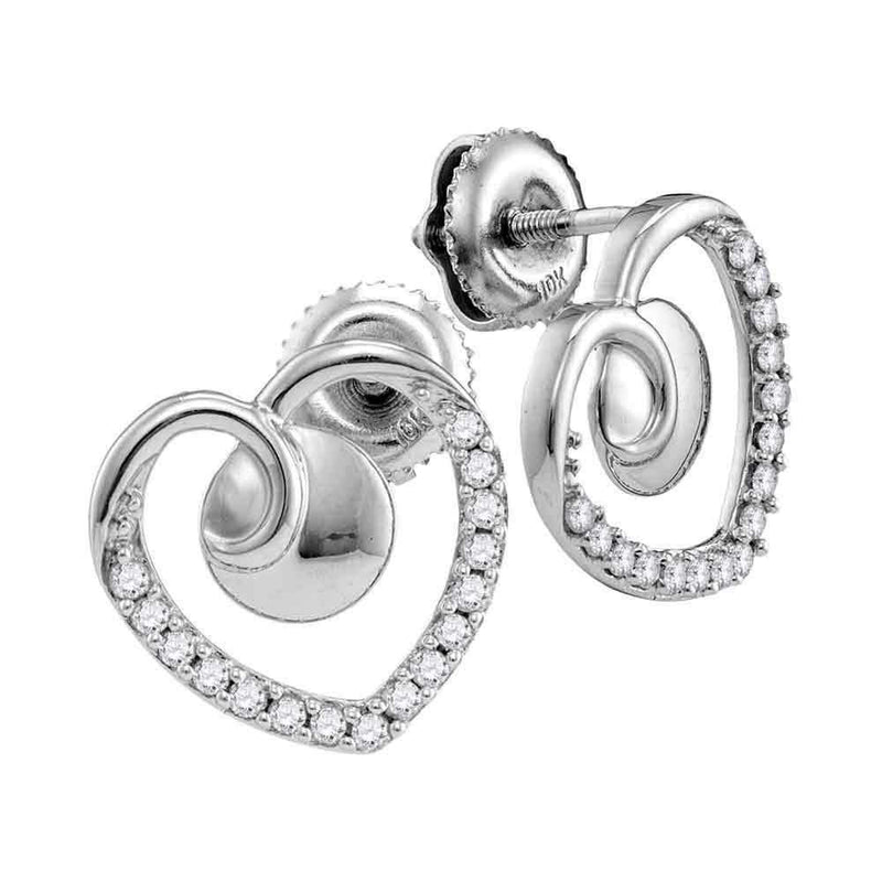 10kt White Gold Women's Round Diamond Heart Screwback Earrings 1-4 Cttw - FREE Shipping (US/CAN)-Gold & Diamond Earrings-JadeMoghul Inc.