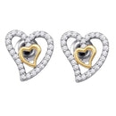 10kt White Gold Women's Round Diamond Heart Screwback Earrings 1-5 Cttw - FREE Shipping (US/CAN)-Gold & Diamond Earrings-JadeMoghul Inc.