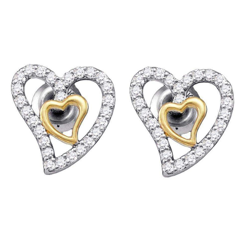 10kt White Gold Women's Round Diamond Heart Screwback Earrings 1-5 Cttw - FREE Shipping (US/CAN)-Gold & Diamond Earrings-JadeMoghul Inc.