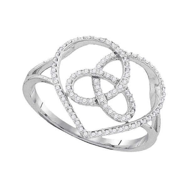 10kt White Gold Womens Round Diamond Heart Triquetra Trinity Ring 1/6 Cttw - FREE Shipping (US/CAN)-Gold & Diamond Heart Rings-5.5-JadeMoghul Inc.