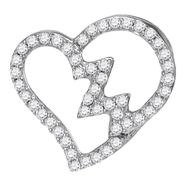 10kt White Gold Women's Round Diamond Heartbeat Heart Outline Pendant 1-6 Cttw - FREE Shipping (US/CAN)-Gold & Diamond Pendants & Necklaces-JadeMoghul Inc.
