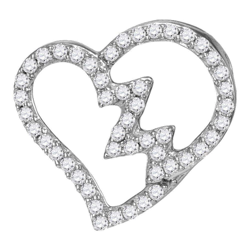 10kt White Gold Women's Round Diamond Heartbeat Heart Outline Pendant 1-6 Cttw - FREE Shipping (US/CAN)-Gold & Diamond Pendants & Necklaces-JadeMoghul Inc.