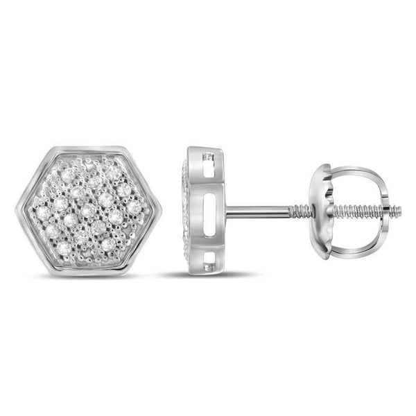 10kt White Gold Womens Round Diamond Hexagon Cluster Stud Earrings 1-10 Cttw-Gold & Diamond Earrings-JadeMoghul Inc.