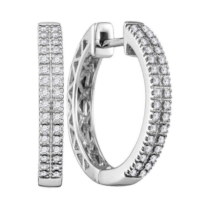 10kt White Gold Women's Round Diamond Hoop Earrings 1-3 Cttw - FREE Shipping (USA/CAN)-Gold & Diamond Earrings-JadeMoghul Inc.