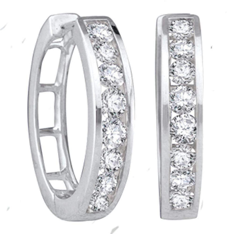 10kt White Gold Women's Round Diamond Hoop Earrings 1-4 Cttw - FREE Shipping (USA/CAN)-Gold & Diamond Earrings-JadeMoghul Inc.