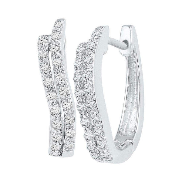 10kt White Gold Women's Round Diamond Hoop Earrings 1-5 Cttw - FREE Shipping (USA/CAN)-Gold & Diamond Earrings-JadeMoghul Inc.