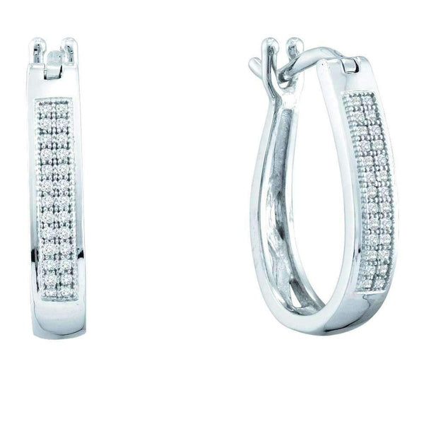 10kt White Gold Women's Round Diamond Hoop Earrings 1-8 Cttw - FREE Shipping (USA/CAN)-Gold & Diamond Earrings-JadeMoghul Inc.