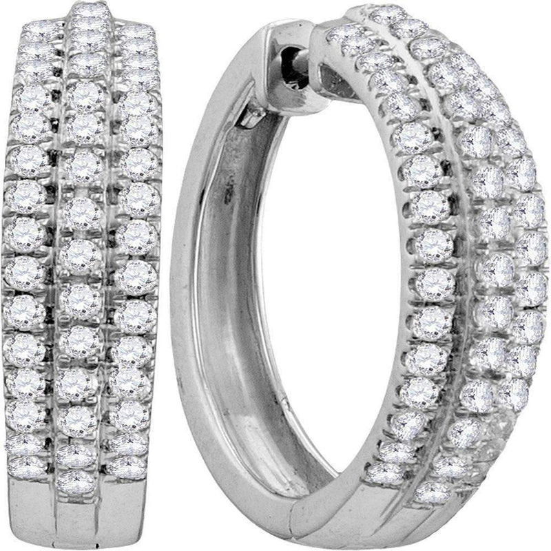 10kt White Gold Women's Round Diamond Hoop Fashion Earrings 1.00 Cttw - FREE Shipping (USA/CAN)-Gold & Diamond Earrings-JadeMoghul Inc.