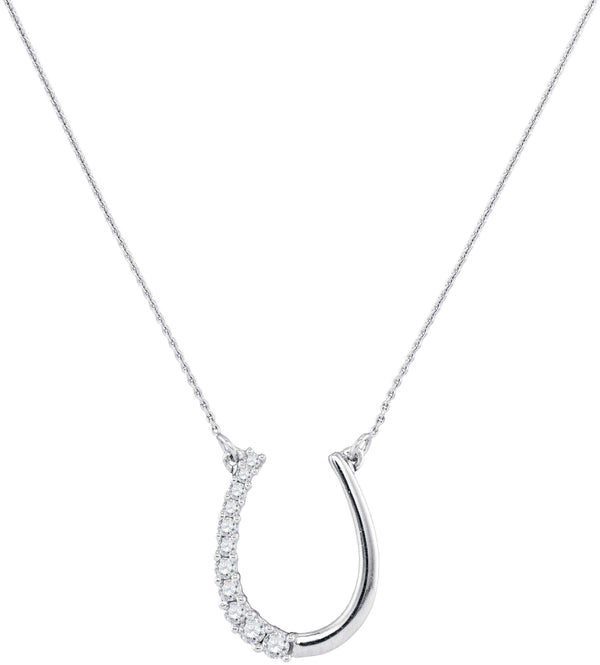 10kt White Gold Women's Round Diamond Horseshoe Pendant Necklace 1-5 Cttw - FREE Shipping (US/CAN)-Gold & Diamond Pendants & Necklaces-JadeMoghul Inc.