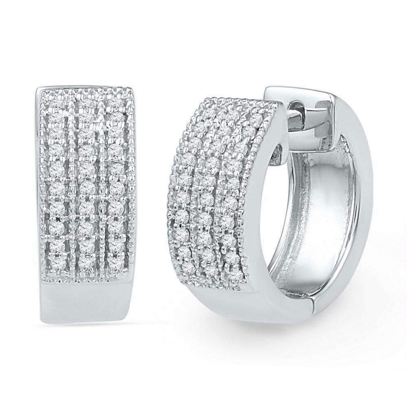 10kt White Gold Women's Round Diamond Huggie Hoop Earrings 1-4 Cttw - FREE Shipping (USA/CAN)-Gold & Diamond Earrings-JadeMoghul Inc.