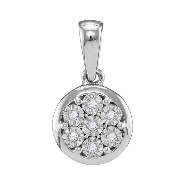 10kt White Gold Women's Round Diamond Illusion-set Flower Cluster Pendant 1-20 Cttw - FREE Shipping (US/CAN)-Gold & Diamond Pendants & Necklaces-JadeMoghul Inc.