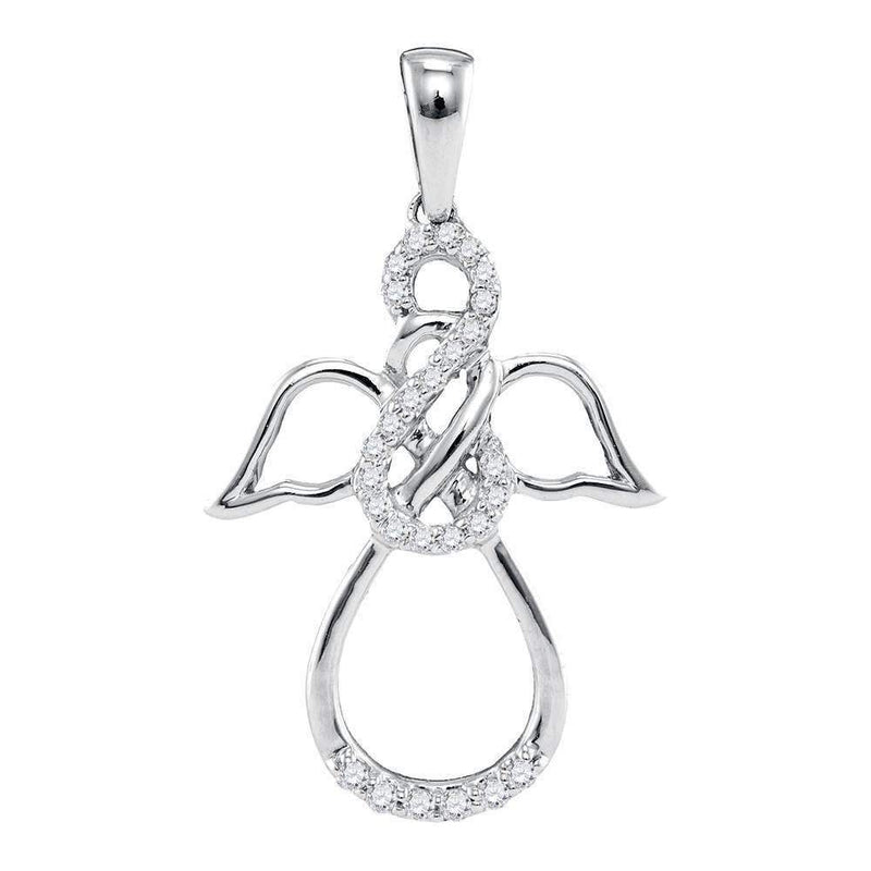 10kt White Gold Womens Round Diamond Infinity Angel Pendant 1-6 Cttw-Gold & Diamond Pendants & Necklaces-JadeMoghul Inc.