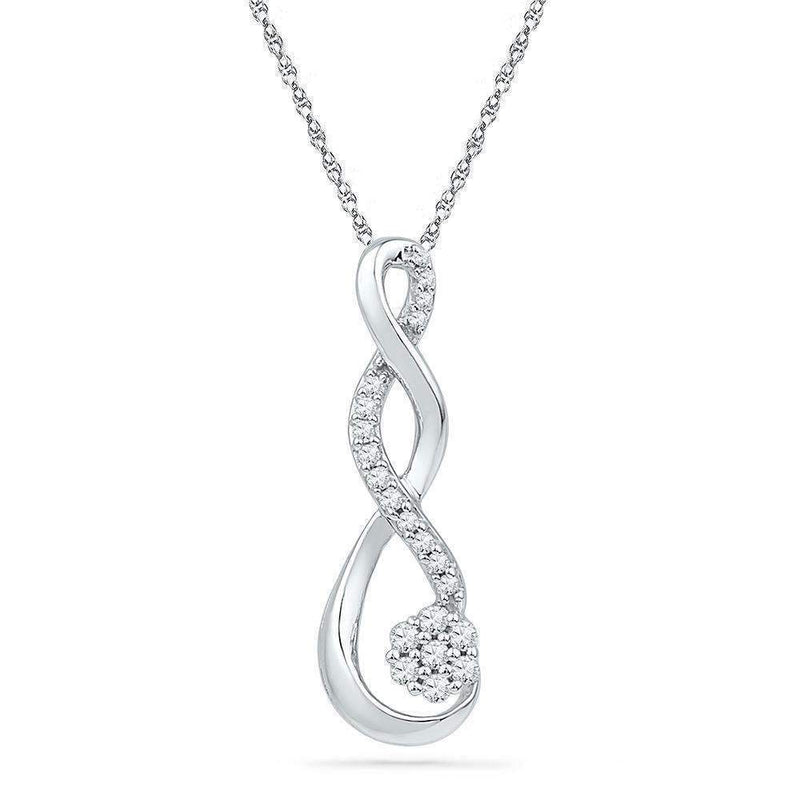 10kt White Gold Women's Round Diamond Infinity Cluster Pendant 1-6 Cttw - FREE Shipping (US/CAN)-Gold & Diamond Pendants & Necklaces-JadeMoghul Inc.