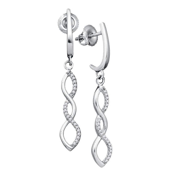 10kt White Gold Women's Round Diamond Infinity Dangle Earrings 1-8 Cttw - FREE Shipping (USA/CAN)-Gold & Diamond Earrings-JadeMoghul Inc.