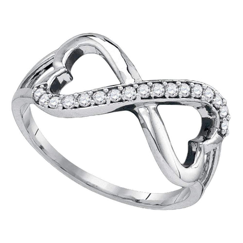 10kt White Gold Women's Round Diamond Infinity Double Heart Ring 1/6 Cttw - FREE Shipping (US/CAN)-Gold & Diamond Rings-5-JadeMoghul Inc.