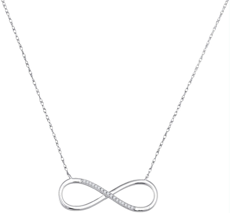 10kt White Gold Women's Round Diamond Infinity Pendant Necklace 1-20 Cttw - FREE Shipping (US/CAN)-Gold & Diamond Pendants & Necklaces-JadeMoghul Inc.