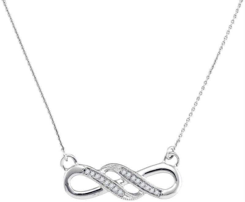 10kt White Gold Women's Round Diamond Infinity Pendant Necklace 1-20 Cttw - FREE Shipping (US/CAN)-Gold & Diamond Pendants & Necklaces-JadeMoghul Inc.