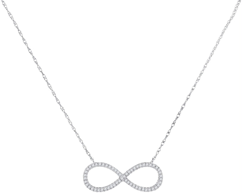 10kt White Gold Women's Round Diamond Infinity Pendant Necklace 1-6 Cttw - FREE Shipping (US/CAN)-Gold & Diamond Pendants & Necklaces-JadeMoghul Inc.