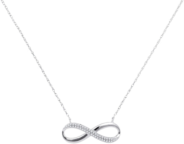 10kt White Gold Women's Round Diamond Infinity Pendant Necklace 1-8 Cttw - FREE Shipping (US/CAN)-Gold & Diamond Pendants & Necklaces-JadeMoghul Inc.