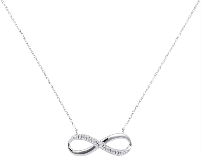 10kt White Gold Women's Round Diamond Infinity Pendant Necklace 1-8 Cttw - FREE Shipping (US/CAN)-Gold & Diamond Pendants & Necklaces-JadeMoghul Inc.