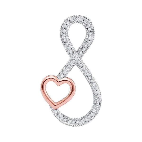 10kt White Gold Women's Round Diamond Infinity Rose-tone Heart Pendant 1-6 Cttw - FREE Shipping (US/CAN)-Gold & Diamond Pendants & Necklaces-JadeMoghul Inc.