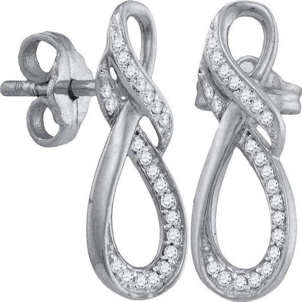 10kt White Gold Women's Round Diamond Infinity Screwback Earrings 1-6 Cttw - FREE Shipping (USA/CAN)-Gold & Diamond Earrings-JadeMoghul Inc.