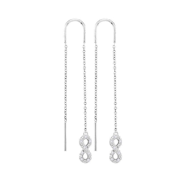 10kt White Gold Women's Round Diamond Infinity Threader Earrings 1-8 Cttw - FREE Shipping (US/CAN)-Gold & Diamond Earrings-JadeMoghul Inc.