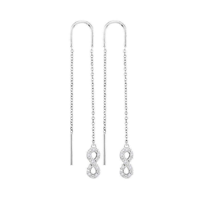 10kt White Gold Women's Round Diamond Infinity Threader Earrings 1-8 Cttw - FREE Shipping (US/CAN)-Gold & Diamond Earrings-JadeMoghul Inc.