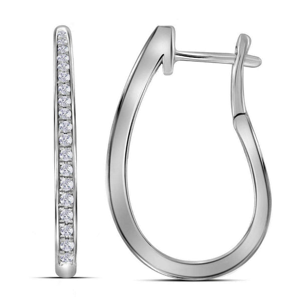 10kt White Gold Women's Round Diamond Inside-Outside Hoop Earrings 1-2 Cttw - FREE Shipping (USA/CAN)-Gold & Diamond Earrings-JadeMoghul Inc.