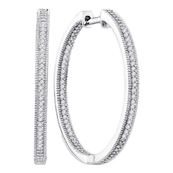 10kt White Gold Women's Round Diamond Inside Outside Hoop Earrings 1-2 Cttw - FREE Shipping (US/CAN)-Gold & Diamond Earrings-JadeMoghul Inc.