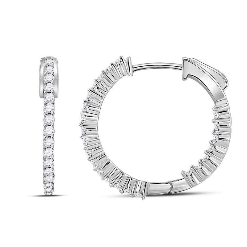 10kt White Gold Women's Round Diamond Inside Outside Hoop Earrings 1.00 Cttw - FREE Shipping (US/CAN)-Gold & Diamond Earrings-JadeMoghul Inc.