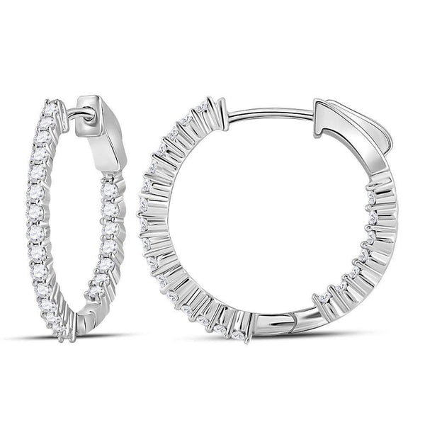 10kt White Gold Women's Round Diamond Inside Outside Hoop Earrings 1.00 Cttw - FREE Shipping (US/CAN)-Gold & Diamond Earrings-JadeMoghul Inc.