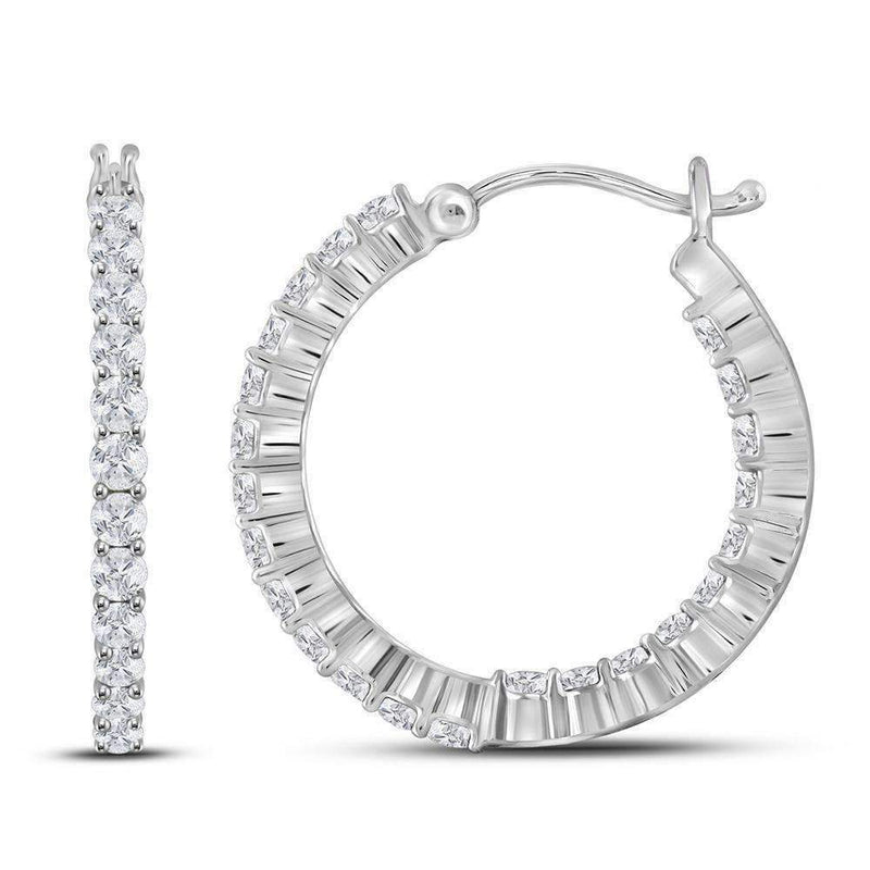 10kt White Gold Women's Round Diamond Inside Outside Hoop Earrings 2.00 Cttw - FREE Shipping (US/CAN)-Gold & Diamond Earrings-JadeMoghul Inc.