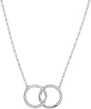10kt White Gold Women's Round Diamond Interlocking Double Circle Pendant Necklace 1-10 Cttw - FREE Shipping (US/CAN)-Pendants And Necklaces-JadeMoghul Inc.