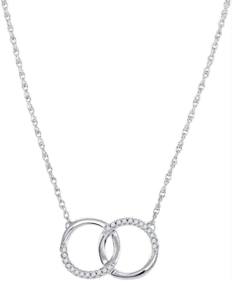 10kt White Gold Women's Round Diamond Interlocking Double Circle Pendant Necklace 1-10 Cttw - FREE Shipping (US/CAN)-Pendants And Necklaces-JadeMoghul Inc.